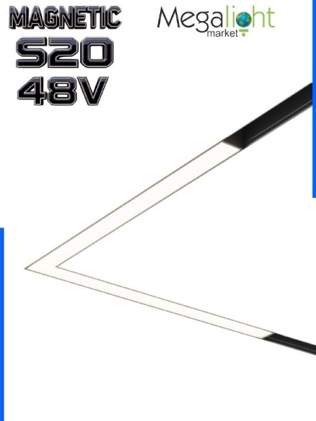 Светильник LINER MAGNETIC S20 Угловой 48V 24W 120° 4000K CRI90 OSRAM | Черный корпус L300х310mm