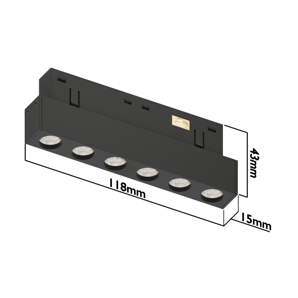 Светильник LINER BLACK MASK MAGNETIC S15 48V 6W 36° 4000K CRI90 OSRAM | Черный корпус L118mm